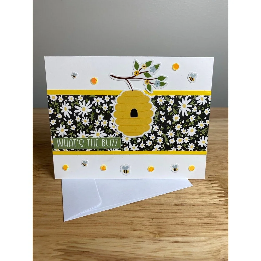 Bee & Flowers Greeting Card - Handmade A2 Card – All Occasion Blank Card